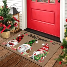 1 pezzo Zerbino di benvenuto di Babbo Natale - lavabile, decorato con tre nani e decorazioni natalizie, perfetto per la decorazione invernale della casa e come regalo di Natale. Decorazione natalizia | Decorazione a quadri, antiscivolo e assorbente, utilizzabile sia in interni che in esterni, ideale per bagno, cucina e decorazione in stile fattoria. Tappeto da cucina