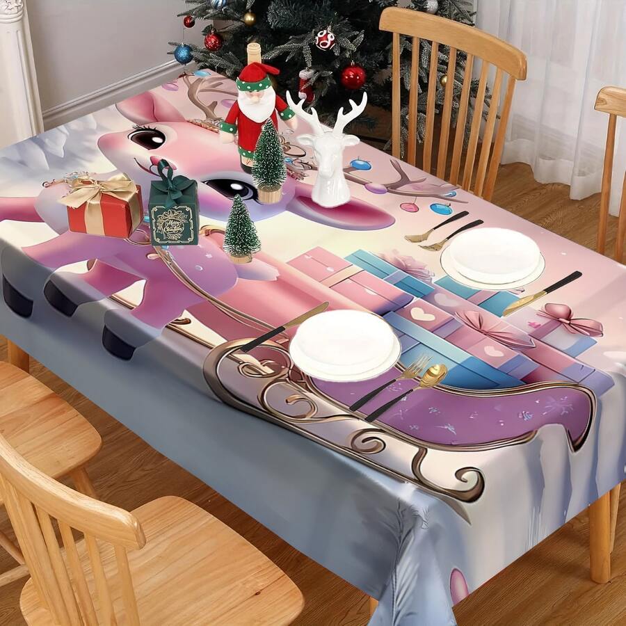 1/20 pezzi Tovaglia natalizia, motivo classico e carino di cervi rosa che tirano un carro con regali di Natale, tema felice, decorazione atmosfera natalizia, perfetta per studio, cucina, camera da letto, decorazione domestica, picnic all'aperto, decorazione per una casa felice
