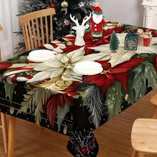 1/20pcs Christmas Tablecloth, Luxurious Red White Floral And Red Christmas Berries Patterned Tablecloth, Christmas Atmosphere Decoration, Vibrant Dining Table Arrangement For Kitchen, Dining Table, Festive Party, Outdoor Picnic - Multicolor - View 13