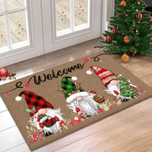 1 pezzo Zerbino di benvenuto di Babbo Natale - lavabile, decorato con tre nani e decorazioni natalizie, perfetto per la decorazione invernale della casa e come regalo di Natale. Decorazione natalizia | Decorazione a quadri, antiscivolo e assorbente, utilizzabile sia in interni che in esterni, ideale per bagno, cucina e decorazione in stile fattoria. Tappeto da cucina