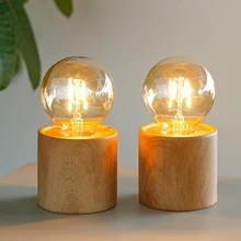 JHY DESIGN Set Of 2 Wood Grain Table Lamp 6.5" Tall Cordless Lamp Light With Edison Style Bulb And 6 Hours Timer Battery Operated Lamp Great For Living Room Weddings Parties Patio Indoors Outdoors - 棕色 - 查看 6