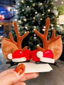 2个圣诞鹿角发夹，侧刘海发夹，森林仙子鹿发饰，发卡，发夹 - 彩色 - 查看 6