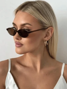 2025年新款1件装女士椭圆形小框个性化全框眼镜，豹纹镜框，黑色镜框，有色镜框，时尚眼镜，适合服装、拍照、返校季 - 灰色 - 查看 3