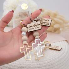 Personalized Baptism Cross Keychain Favors, Bulk Supply For Girls Boys First Communion Christening Bautizo Party Favors - Gold - View 9