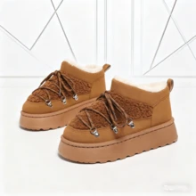 1 Paar Vintage Patchwork Kunstpelz Plateau Damen Stiefel, Schneestiefel, Kniehohe Stiefel, Streetwear super cooler Stil, warm und geeignet für den täglichen Gebrauch im Winter