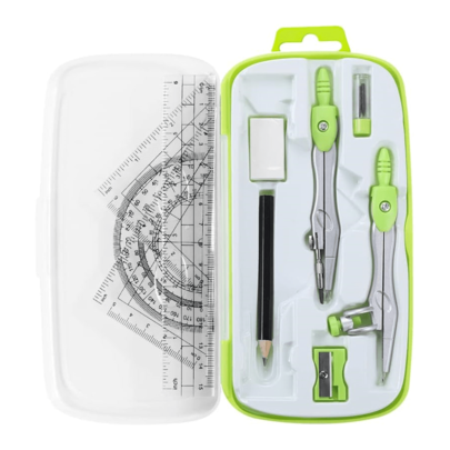 Unjoo Math Geometry Kit Sets 10 Piece Student Supplies With Shatterproof Storage Box,Includes Rulers,Protractor,Compass,Eraser,Pencil Sharpener,Lead Refills,Pencil,For Drafting And Drawings(Black)