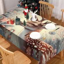 1/20 件圣诞桌布，豪华可爱麋鹿，彩色圣诞球和圣诞礼物图案桌布，圣诞主题，快乐的圣诞氛围，适合室内/室外使用，非常适合节日派对和活动 - 彩色 - 查看 2
