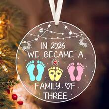 1pc/2pcs 2026 Newborn Baby Coming Soon Round Clear Acrylic Decorative Ornament,Pregnancy Announcement, Nursery Decor, Bedroom Decor, Christmas, Christmas Tree Ornament