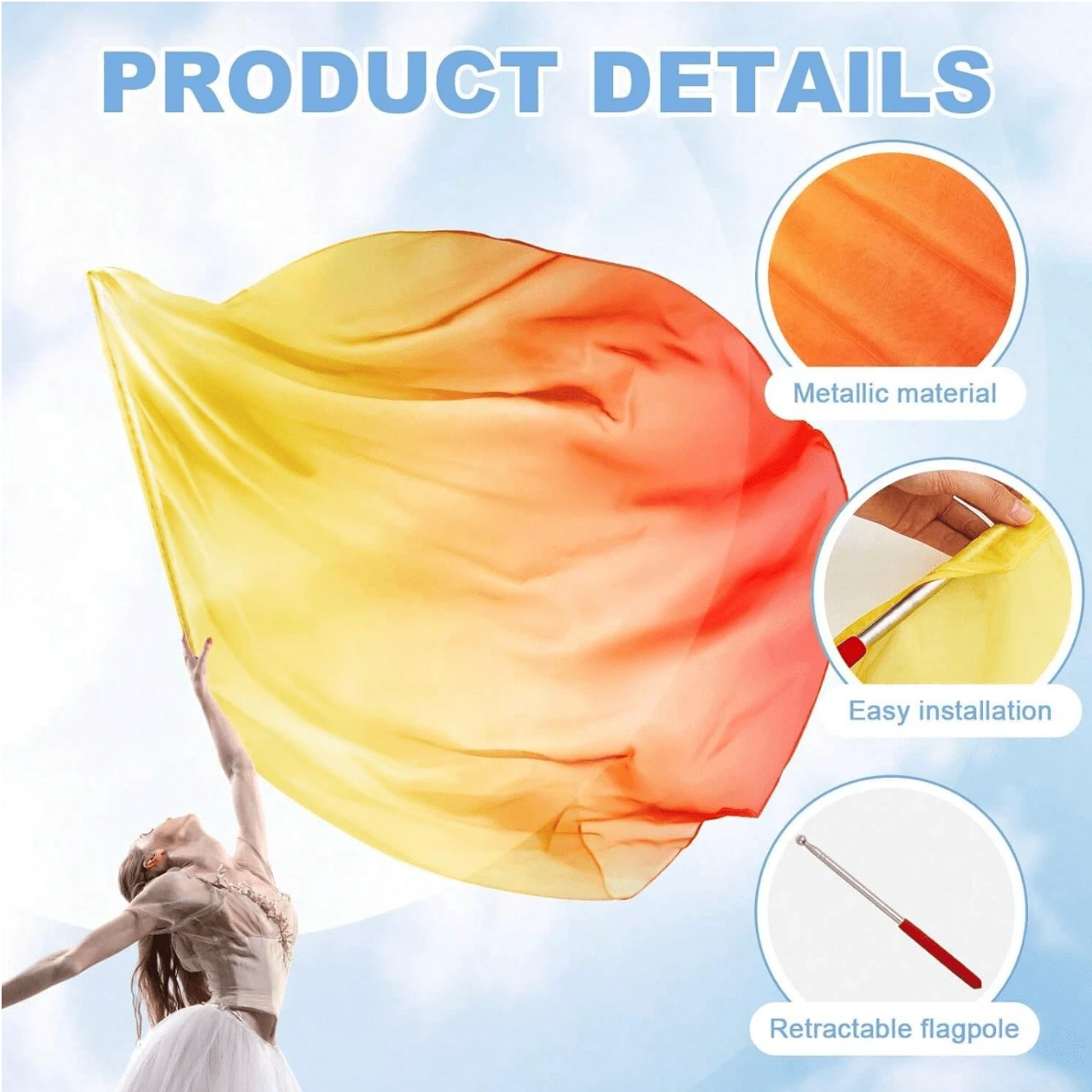 Dance Flag, Worship Flag, Honor Guard Flag, Church Worship Dance Flag With Retractable Pole, Outdoor Flag - Multicolor - View 1
