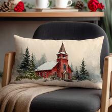 1 Stück Kissenbezug mit Motiv eines roten Hauses im Schnee, aus weichem Pfirsich-Samt, einseitig bedruckt 30*50CM, geeignet für Zuhause, Wohnzimmer, Schlafzimmer, Sofa, Weihnachtsdekoration, Urlaubsgeschenk (ohne Kissenfüllung) - Verschiedenfarbig - Übersicht 8