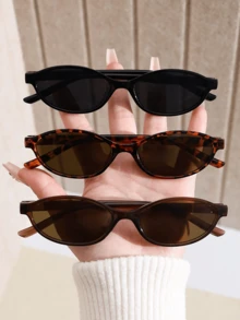 2025年新款1件装女士椭圆形小框个性化全框眼镜，豹纹镜框，黑色镜框，有色镜框，时尚眼镜，适合服装、拍照、返校季 - 灰色 - 查看 4