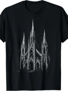 Gothic Church Cathedral Grunge Goth Dark Alt Aesthetic Art T-Shirt - 黑色 - 查看 1