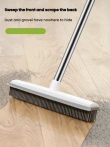 Brosse de nettoyage pour sol et mur 2-en-1, brosse à récurer en silicone avec raclette - manche long, convient pour la salle de bain, les toilettes, les fenêtres et le verre, pour nettoyer les poils d'animaux de compagnie
