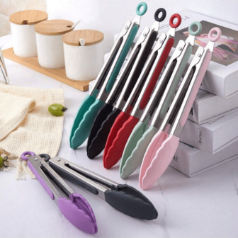 1pc 7"(Nylon)/9"(Silicone) Stainless Steel Kitchen Tongs - Multi-Purpose, Locking Non-Stick Pointed Tip Grill Tongs, Kitchen Food Clip, Heat-Resistant Cooking Tongs For Serving, Grilling, Salad, Baking - Essential Kitchen Tool