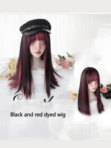22 Inch Women Ombre Wig With Bangs, Long Straight Y2K Full Head Wig, Suitable For Halloween Costume - Multicolor - View 6