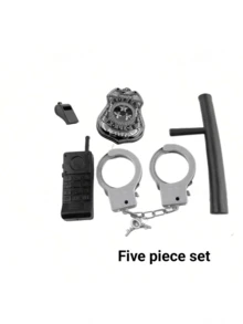 5 قطع طقم زي ضابط للأطفال، تنكر وتمثيل أدوار، يشمل القيود، شارة الشرطة، عصا، صفارة (طراز جهاز اللاسلكي عشوائي) (قيود طراز قديم/جديد عشوائي)، هدية معدات الأحلام، هدية مفاجأة، هدية عيد ميلاد، هدية عيد الميلاد، هدية عيد الهالوين، لعبة