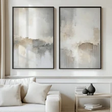 Juego de 2 pósteres abstractos blancos, impresiones artísticas, pósteres minimalistas modernos, decoración de arte de pared abstracta neutra, diseños elegantes de lienzo gris y blanco, adecuados para la decoración de la sala de estar, el dormitorio, el hotel, sin marco.
