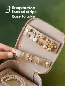 Portable PU Handle Jewellery Organizer, Jewellery Storage Bag, Travel Small Jewelry Case, Jewelry Box, PU Leather 4 Zipper Bags For Women Girl, Valentine's Day Gift, Marriage, Birthday Gift, Earrings Necklace Rings Storage Gift Box Black Back To School - Multicolor - View 12