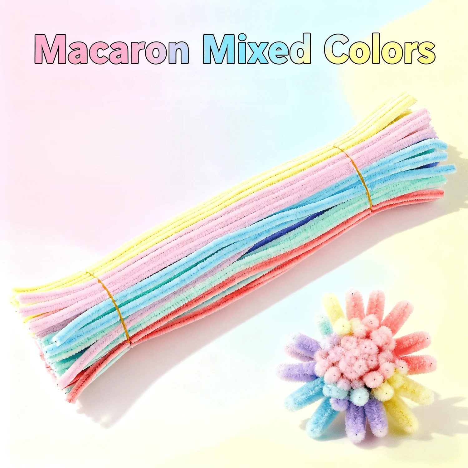 Pipe Cleaners Craft Macaroon, 100 Pieces Macaroon Color Pipe Cleaners Craft Chenille Stems, 7 Assorted Colors Macaroon Pipe Cleaners Crafts, Back To School Gifts, Bulk Pipe Cleaners Fuzzy Wire Chenille Stems For DIY Art And Craft Projects Flowers Creative Gift Party Decorations Back To School Decorations (12 Inch X 6 Mm) - Multicolor - View 1