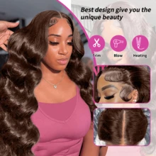 Peruca de Cabelo Humano Ondulado Escuro com Densidade de 200%, Peruca Frontal de Renda Transparente Marrom Ondulada 13x4 HD, Peruca Sem Cola Ondulada Marrom Chocolate 4# Colorida com Cabelo Bebê e Linha de Cabelo Natural para Mulheres