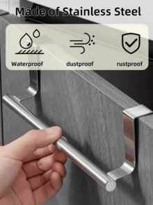 1 pièce Porte-serviettes en acier inoxydable pour porte de placard, barre porte-serviettes sans couture pour porte de salle de bain ou de cuisine, 1 support de porte-serviettes de placard, crochet perforé économe en espace, à fixer sur la porte, convient pour la cuisine, la salle de bain et les placards - peut accueillir serviettes et linges - facile à installer, rangement de cuisine, rangement de salle de bain, articles ménagers modernes