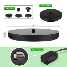 PORIYA Solar Powered Pond Pump Fountain, 6.3inch Floating With 6 Nozzles & LED Light, Direct-Drive For Bird Bath, Small Pond & Garden Deco