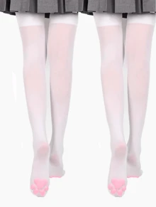 1/2 Pair Cat Paw Thigh High Socks 3D Toe Bean Stockings Cosplay Socks For Women Performance Party Wear - Trắng+trắng - Xem 11