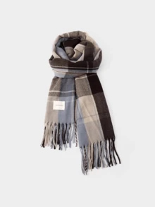 1pc Plaid Scarf, Warm Long Scarf With Tassels, Unisex Design, Winter