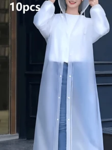 [Waterproof Rain Jacket] 1pc Ladies Waterproof EVA Rain Jacket, Stylish Breathable Hooded Button Rain Coat - Windproof, Full Coverage, With Hood And Drawstring, Reusable Thick EVA Waterproof Poncho, Suitable For Hiking, Outdoor Adventure, Cycling, Travel, Outdoor Activities And Daily Use, Portable Adult Women Rain Coat, Female Outdoor Gear, Trekking Rainwear | Long Sleeve Rain Jacket | Glossy Surface