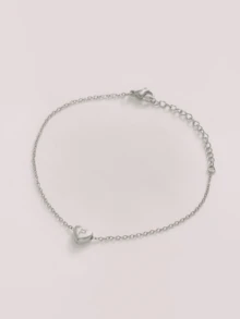 1pc Heart Initial Anklet For Women, Stainless Steel Chain, Classic Gift For Valentine's Day Or Mother's Day - Gold - View 5