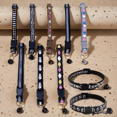 5pcs Random Patterns, Adjustable Pet Collar With Bell For Cats Or Small Dogs