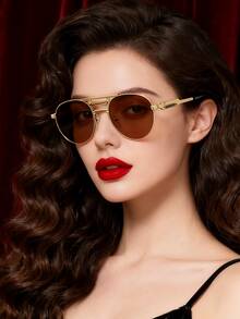 Phong cách kim loại cổ điển! Với thiết kế lò xo, gọng tròn vàng siêu thoải mái, kính mát màu thời trang Steampunk dành cho nữ, phụ kiện kim loại, bền bỉ - Nhiều màu - Xem 5