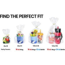 PigPotParty Cellophane Bags 8"X11", 50 Pack Clear Gift Bags, 315" Bottom Gusset For Stand-Up Display, Plastic Cellophane Gift Wrap, Ideal For Mugs, Goodies, Treats, Party Favors, Includes Gold Ties - ColorA - 查看 9