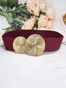 1pc Plus Size Women's Elegant Gold Elastic Waist Belt, Burgundy Buckle Waist Belt, Suitable For Coats, Dresses, Casual Wear, Parties, Daily Commute, Casual Outings, Holidays, Dates, Music Festivals, Campus, Christmas