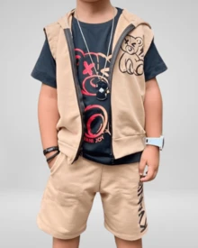 Launch Of Children's Set Trio Hooded Sweatshirt For Boys: Vest, T-Shirt And Bermuda Shorts - 2 To 12 Years Old - 鏽棕色 - 查看 13