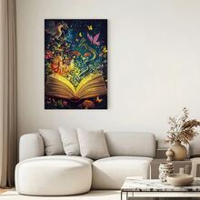 Framed 2D Canvas Modern Wall Art 1pc Enchanted Fantasy World Canvas Poster - Open Book Magical Dragons, Butterflies, Fairy In Mystical Forest - Vintage Gothic Wall Decor - Ready-To-Hang Wrapped Canvas Print For Living Room, Bedroom, Home Office - Graduation Gift For Fantasy Lovers, Fairy Decor, Classic Art, Wooden Frame, - Framed(框架) - 查看 3