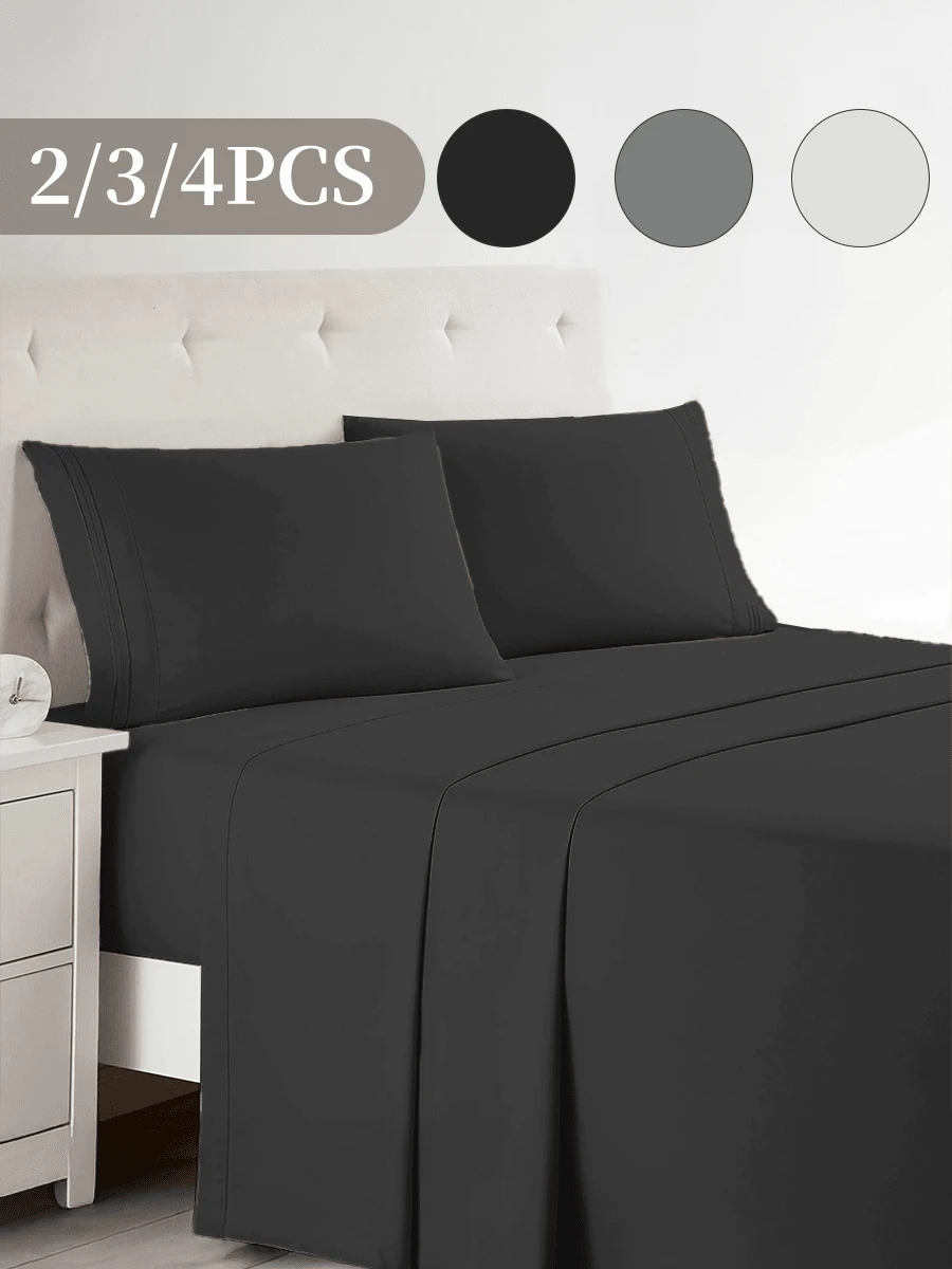2/3/4pcs Fitted Sheets Set, Bedding, Cozy And Warm Bedding, Solid Color Bedding Sheets, Easy Care And Comfortable, Breathable Bed Set, For Single, Twin, Full, King, Queen Bed Sizes, Suitable For Bedroom, Guest Room, Fall Decor, Room Decor, Halloween Gift, Dormitory, All Seasons, Machine Washable, Ideal Home Gifts