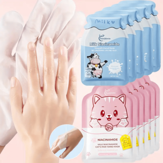 10 piezas Máscara de manos con leche y niacinamida con diseño de pata de gato 40g/par, sedosa, hidratante y nutritiva para piel seca, áspera y agrietada, apta para hombres y mujeres, regalo de cumpleaños y Navidad