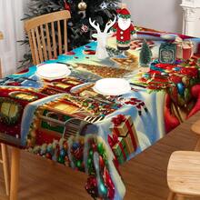 1/20 szt. świąteczny obrus, luksusowy, uroczy obrus z motywem Świętego Mikołaja, kolorowe prezenty świąteczne, dekoracja w świątecznym klimacie, żywa aranżacja stołu do jadalni, odpowiednia do kuchni, stołu jadalnego, świątecznego przyjęcia, pikniku na świeżym powietrzu - Wielokolorowe - Zobacz 11