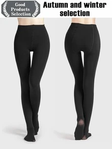 加强型女式80g性感打底裤，黑色尼龙高弹力打底裤，性感修身打底裤和紧身裤，女士薄款秋季打底裤，万圣节，秋季服装女装 - 黑色 - 查看 9