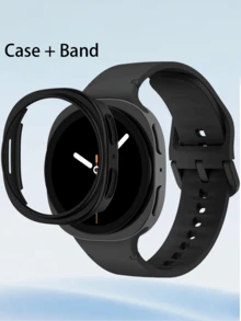 Durable Silicone Watch Band + PC Watch Case, Compatible With Samsung Galaxy Watch 8/8 Classic 40mm/44mm, Unisex, Sweat-Resistant, Lightweight Bracelet Strap, Compatible With Samsung Galaxy Watch 8 Classic/8 Smartwatch Accessories, Affordable, Suitable For Back To School Season - Black - View 10