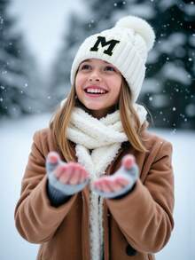 1 chiếc mũ len thêu chữ cá nhân hóa cho bé gái, mũ len trẻ em 26 chữ cái, mũ len xoắn mùa đông mới, mũ lông cừu dày dặn có quả bông mềm mại, mũ len giữ ấm màu trơn cho trượt tuyết. - trắng - Xem 10