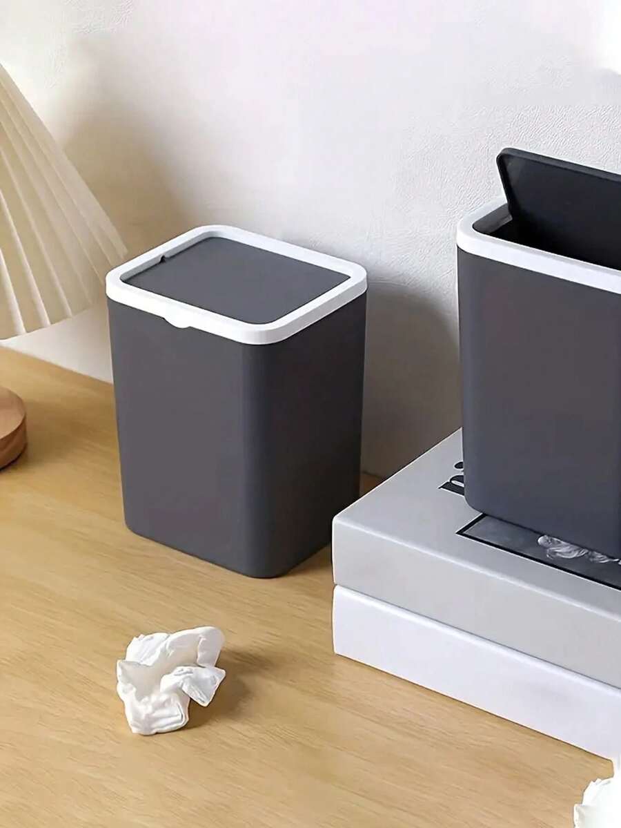 1pc Mini Trash Can With Lid,Small Desktop Garbage Can,Mini Plastic Waste Bin,Rotating Lid Design To Prevent Odor Leakage, Small Garbage Container For Office, Bedroom,Bathroom, Coffee Table, Office, Living Room, Kitche - Multicolor - View 1