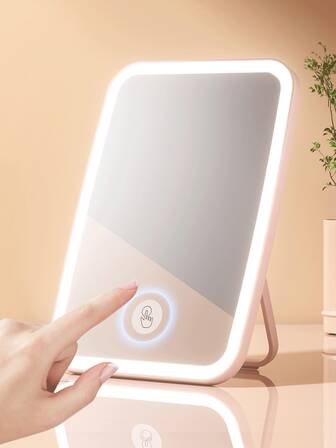 LED beleuchteter Schminkspiegel, faltbarer Schminktisch-Spiegel mit Beleuchtung, intelligenter HD tragbarer kompakter Spiegel für Dorm Tisch, instagrammable