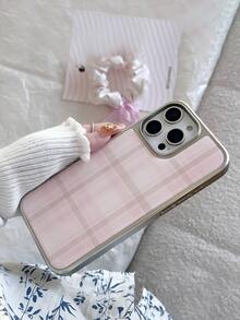1 件格子韩式甜美树脂电镀银边 兼容 16 Pro Max/16 Pro/16 Plus/16/11/12/12 Pro/12 Pro Max/13/13 Pro/13 Pro Max/14/14 Plus/14 Pro/14 Pro Max/15/15 Plus/15 Pro/15 Pro Max - 粉色 - 查看 2