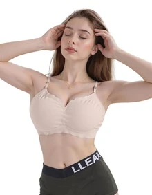 Sujetador con borde de concha de color sólido sin costuras para mujer Ropa interior cómoda y sin costuras - Beis - Ver 2