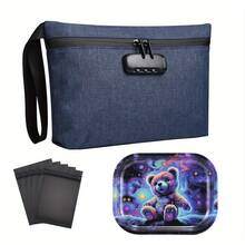 OFFPUFF 7 Pieces Carbon Lined Odor Proof Pouch Smell Proof Pouch Bag With Combination Lock Rolling Tray Mylar Bag Kits - Hải quân - Xem 11