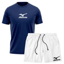 KIT MEN'S SET BERMUDA SHORTS TACTEL + DRY FIT SPORTS SHIRT MIZZ GYM - Xanh nước biển/Trắng - Xem 2