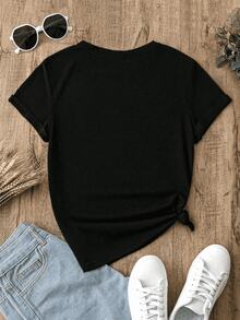 Camiseta casual para mujer de manga corta con cuello redondo, ajuste suelto, con gráfico de esqueleto y flores