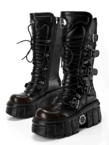 2025 New Fall/Winter Punk Mid Length Boots For Women Round Toe Solid Color Lace Up Thick Sole Thick Heel Fashionable Outdoor Party Boots Halloween Easter Street Style Motorcycle Shoes - màu nâu - Xem 4